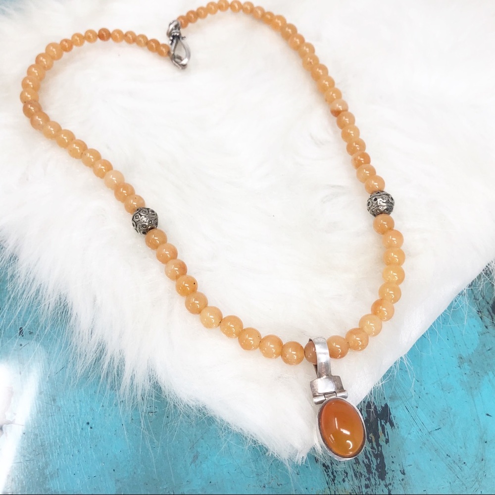 Orange Carnelian 925 Pendant Gemstone Necklace